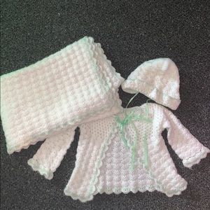 Vintage Hand Crochet Knit Newborn Receiving Outfit